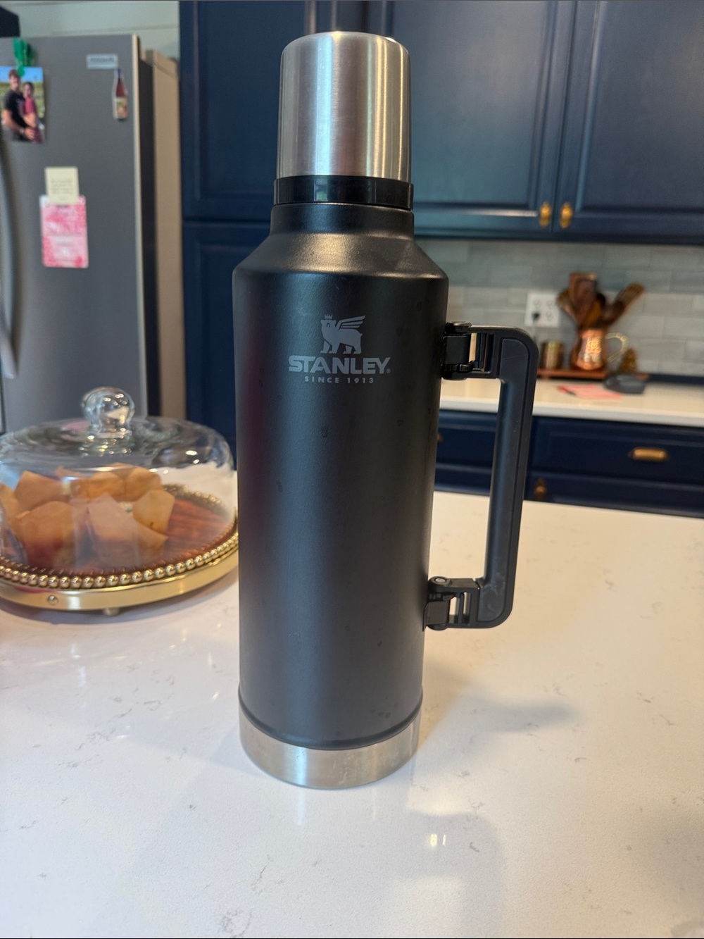 Stanley Black Stainless Steel Vacuum Thermos with collapsible Handle